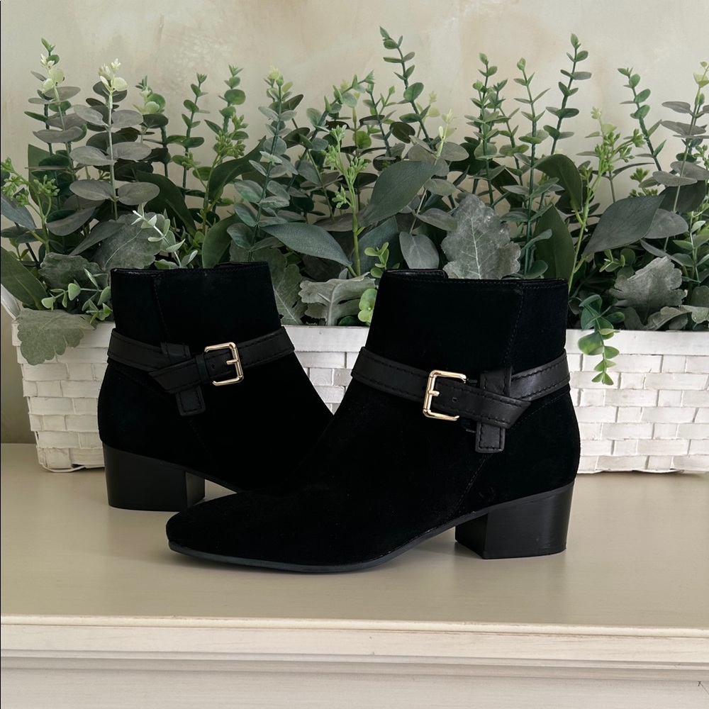 Talbots Black Suede Ankle Booties with Buckle - Picture 2 of 8